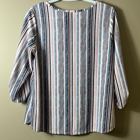 CURE PETITES Striped 3/4 Sleeve Lightweight Top Size Petite MediumTravel Boho - Picture 2 of 5